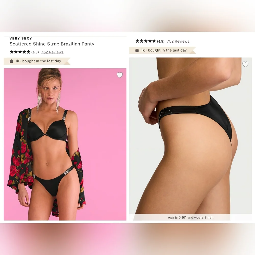 Victoria's Secret Very Sexy Scattered Shine Strap Brazilian Panty MEDIUM BLACK
